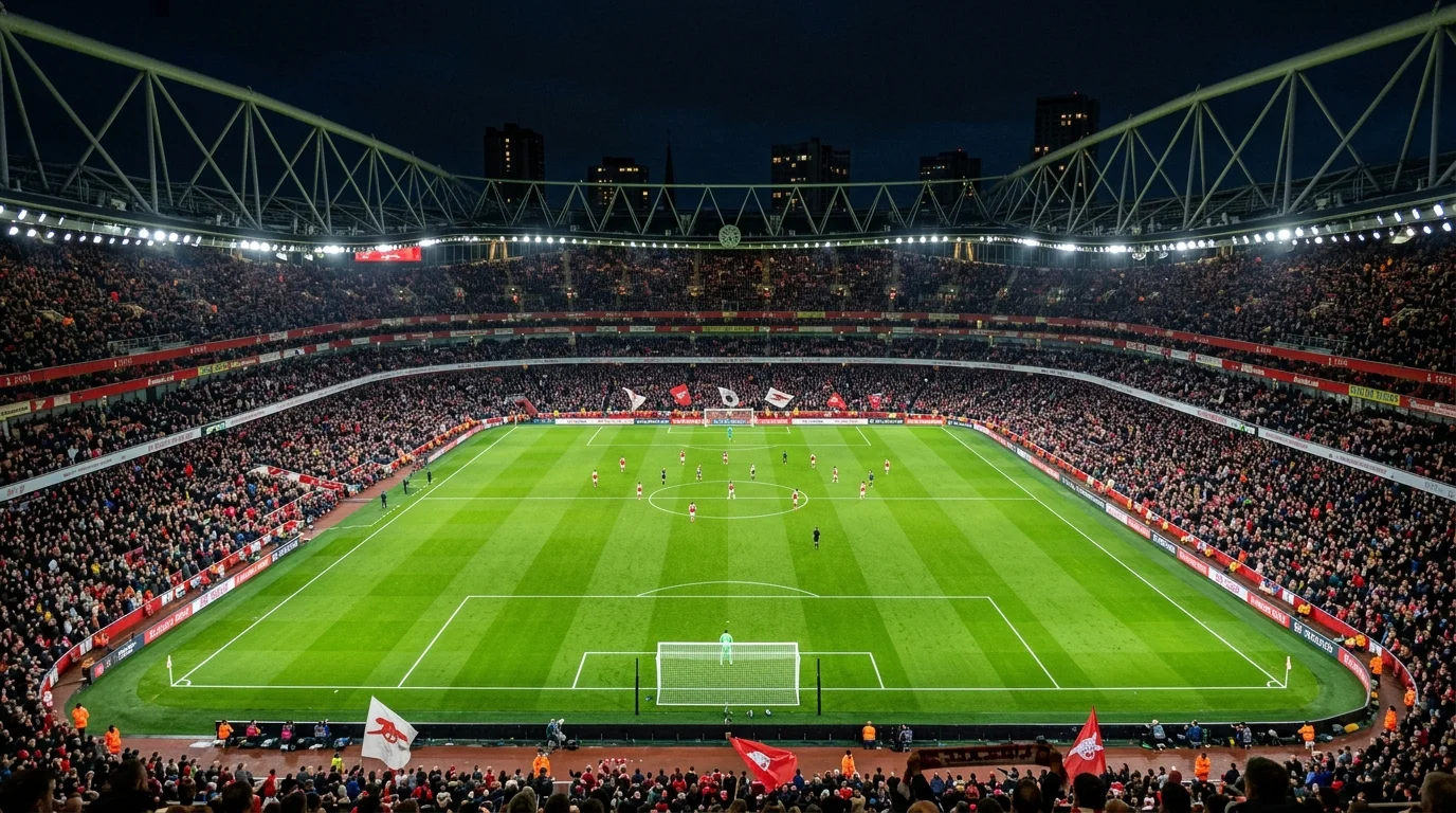 Estadio de la Premier League visto desde la tribuna durante un partido nocturno
